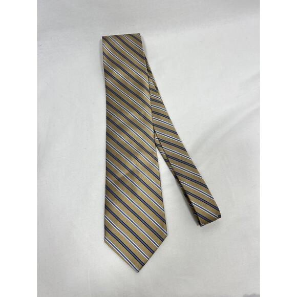 NEW Jos A Bank Executive Collection Men’s Tie 100% Silk Tan Blue Stripe Necktie - Picture 5 of 6
